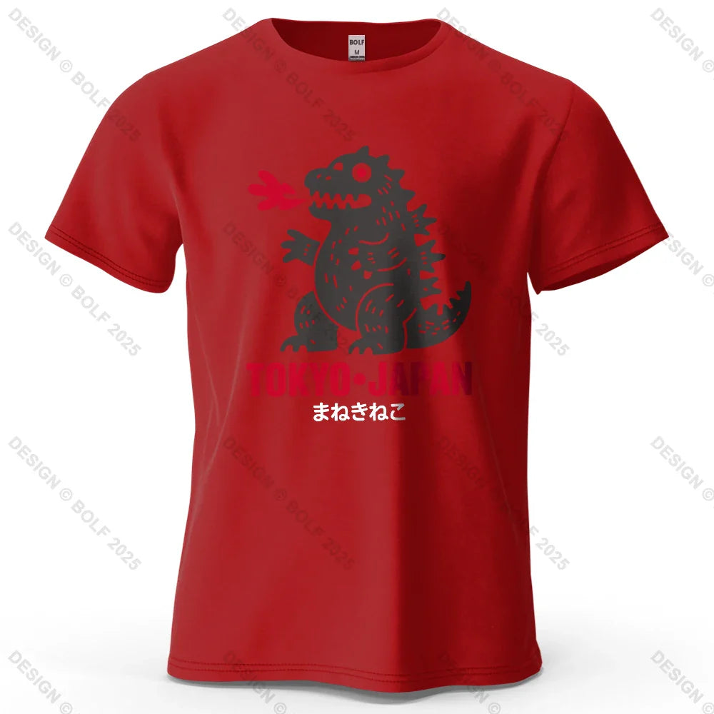Tokyo Dinosaur Printed Men's T-Shirt 100% Cotton Oversized Japanese Harajuku Graphic Tees for Women Tops Tees Casual Streetwear