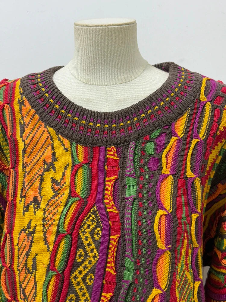 XFPV Sweet Stripe Long Sleeve Multicolor Oversized Pullover O Neck Sweater For Women Y2k Korean Fashion Tide Autumn 2025 SM114