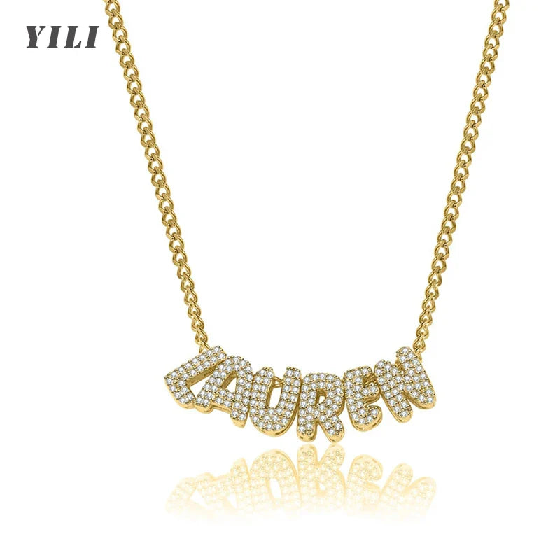 Bubble Letter Necklaces Custom 3D Bubble Letters Balloon Name Necklaces for Women Girls 18K Gold Name Personalized Jewelry Gift