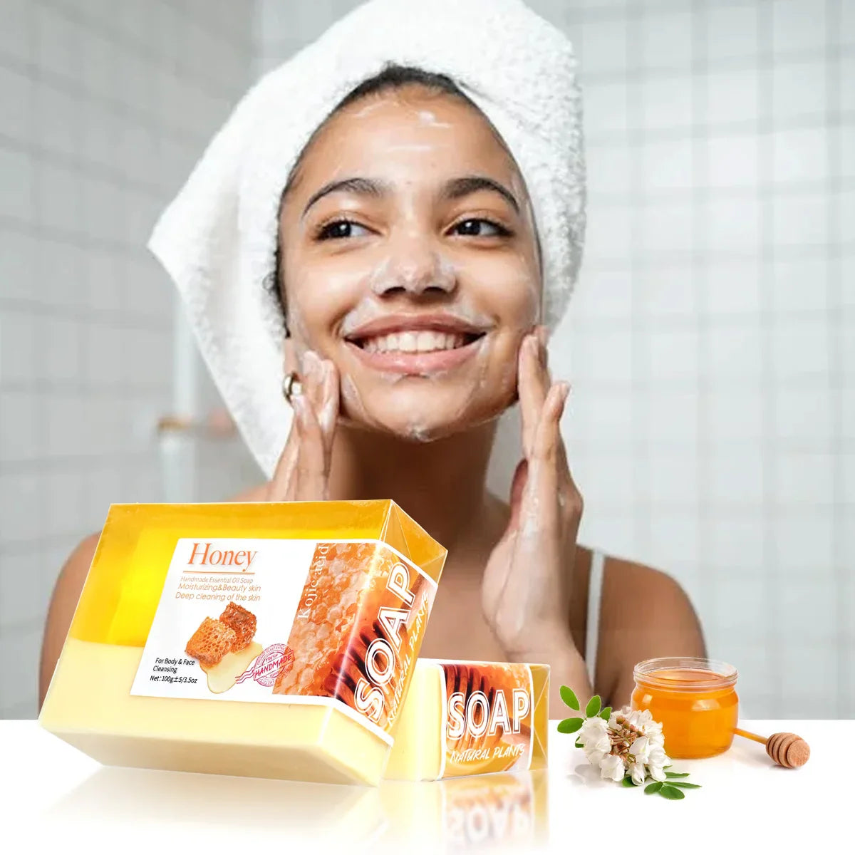 100g Honey Collagen Soap with Vitamin Niacinamide Facial Cleansing Soap Moisturizing Honey Face Wash Bar for Skin Care