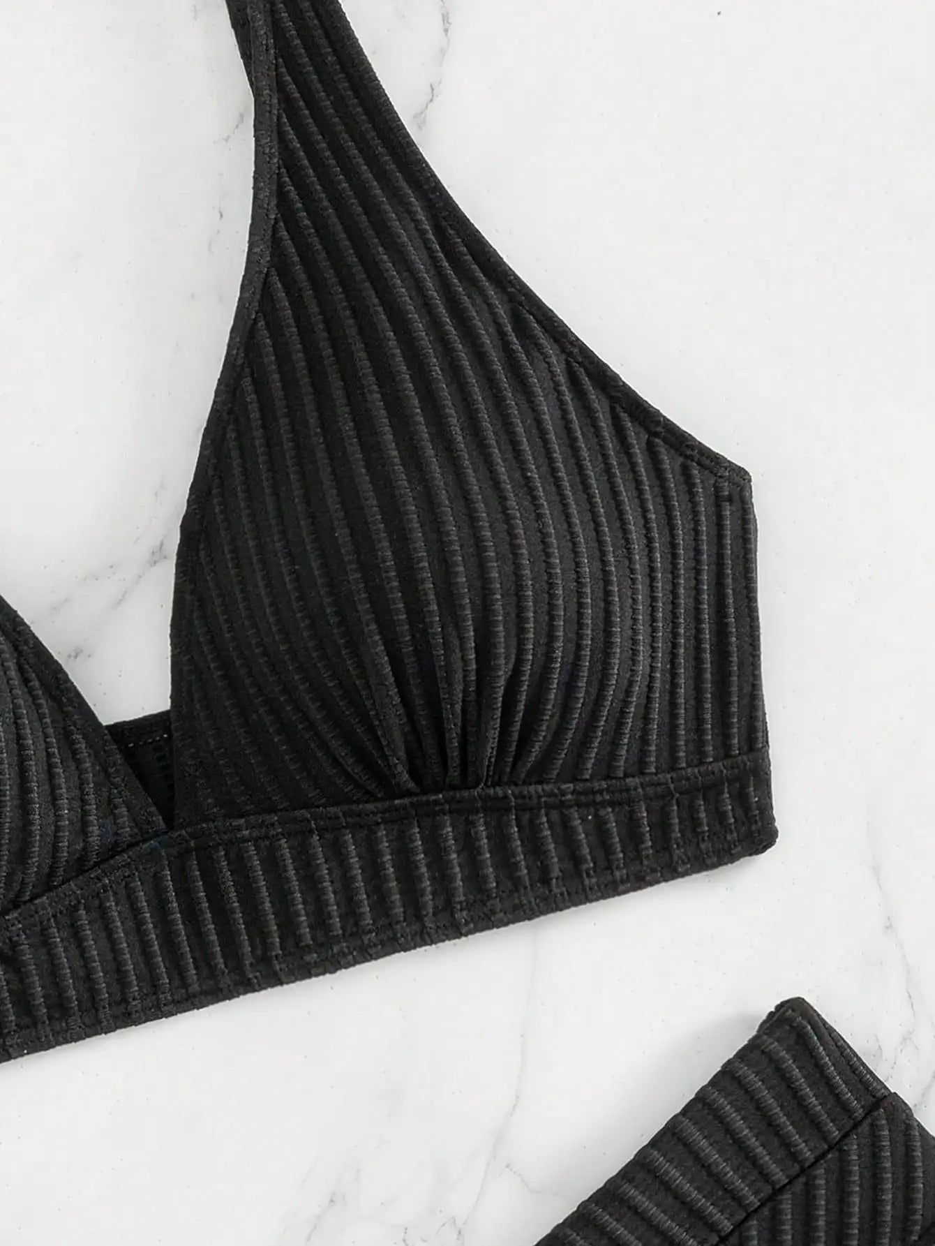 Summer black pure lace-up separate bikini swimsuit set photo check-in