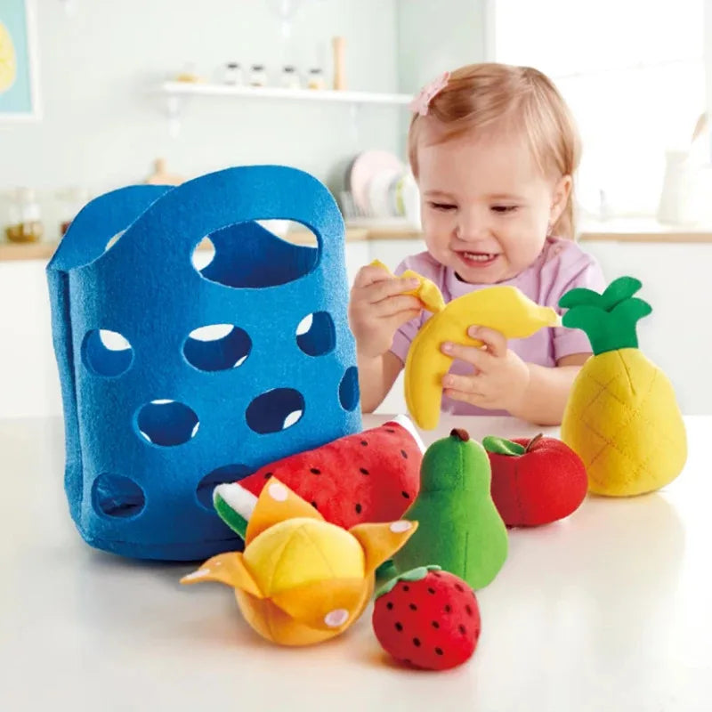 8pcs Felt Food vegetable basket Set Soft Felt cloth Fruits Pretend Play Toy Felt Fruit Children Kitchen Role Playing Toys Gifts