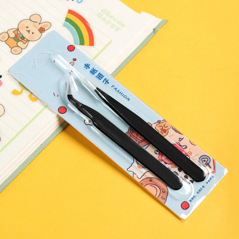 Stainless Steel Straight Curved Tweezers Colorful Pink Blue Purple DIY Eyelash Tweezer Nail Art Sticker Rhinestones Picking Tool