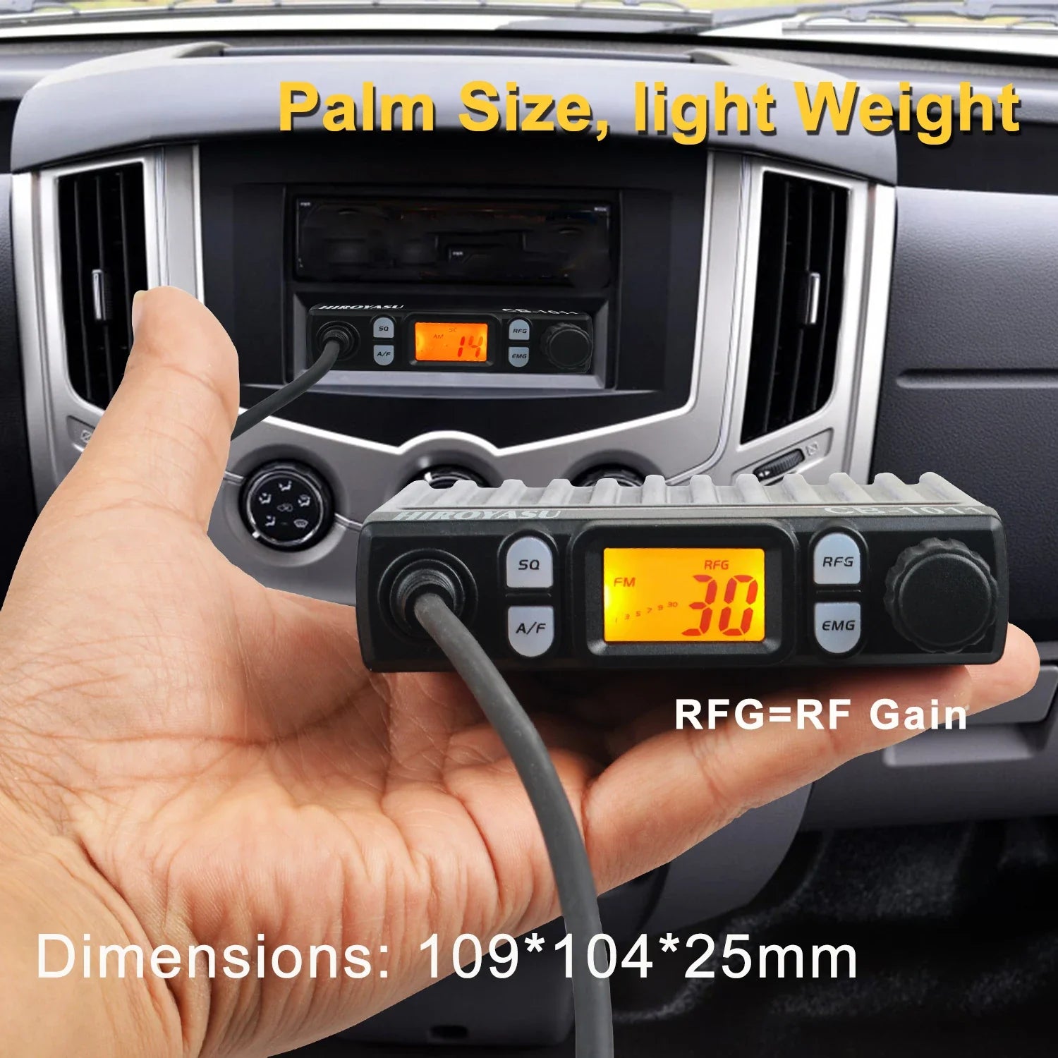 HIROYASU CB-1011 CB Walkie Talkie 27MHz 40Ch FM/AM 8W Mini 26.565-27.99125MHz Mobile Radio for EU PL DE CE UK IN US IT Countries