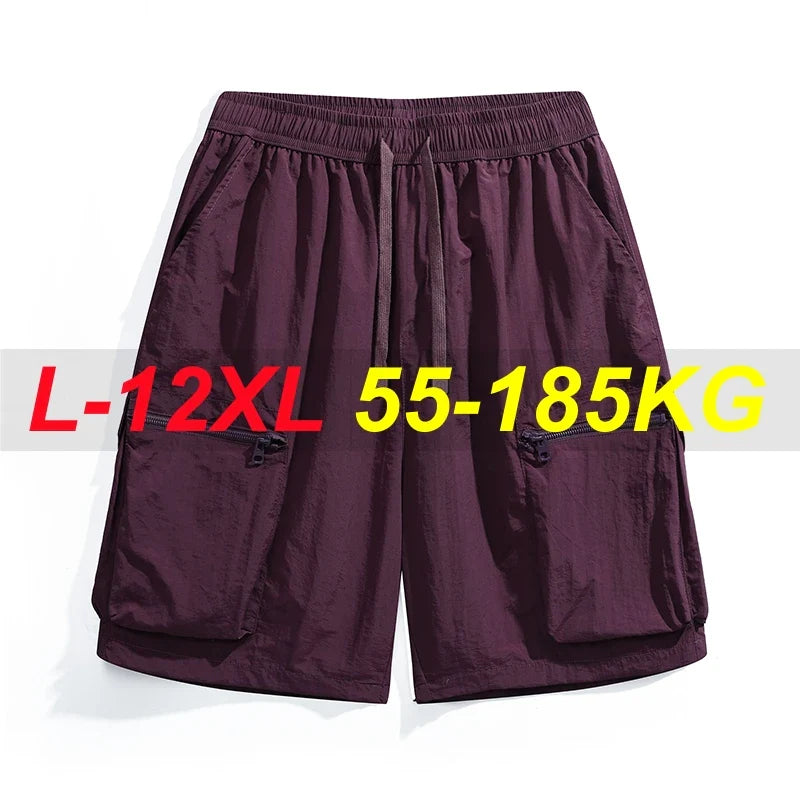 Super Large Size 12xl 11xl Men Shorts Hips 176cm Quick Dry Ice Silk Cool 100% Nylon Big Pocket Fat 10xl 9xl 8xl Sweatshorts Male