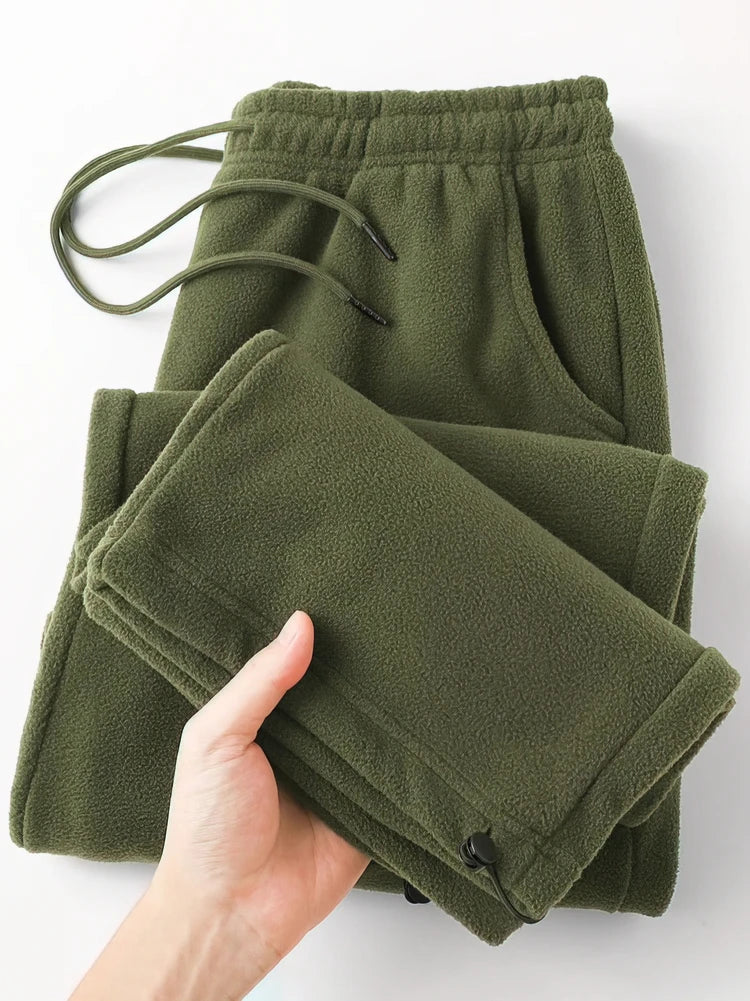 Vintage Thick Winter Casual Fleece Pants Men Wide leg Baggy Warm Sweatpants Male Drawing Jogger Pants Falls Trousers