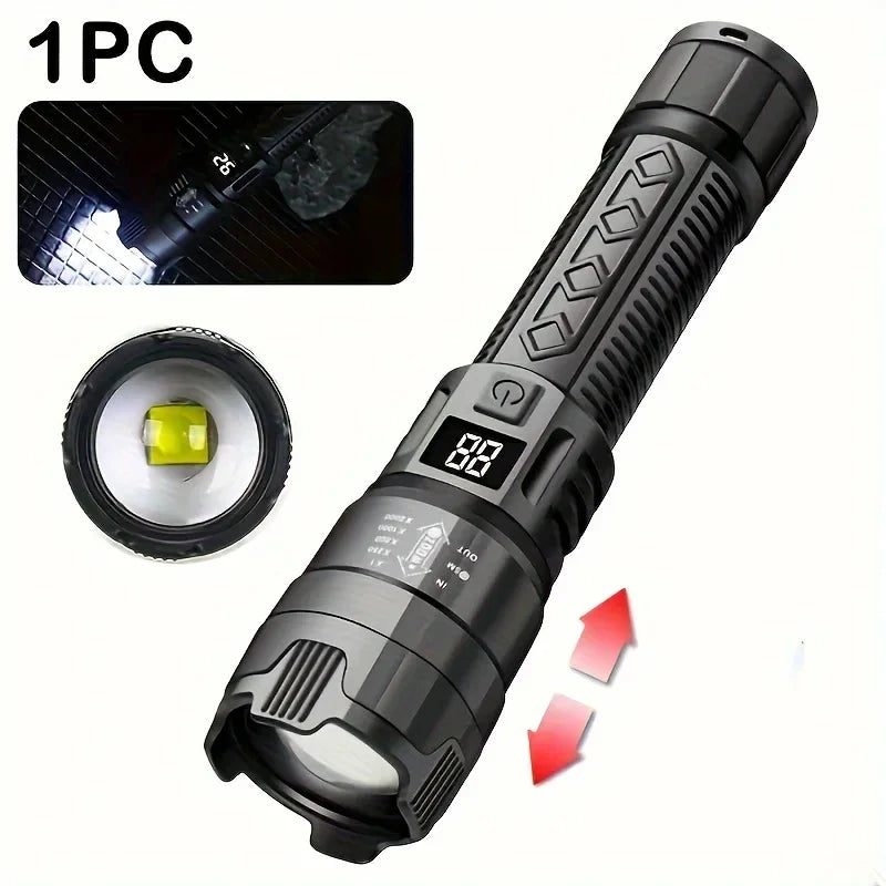 1500000LUM LED Flashlight High Power Type-C Rechargeable Torch Zoomable Light for Outdoor Camping Hiking Lamp Emergency Lantern