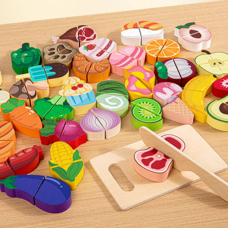 Simulation Kitchen Pretend Toy Wooden Classic Game Educational Toy For Children Kids Gift Cutting Fruit Vegetable Food Set