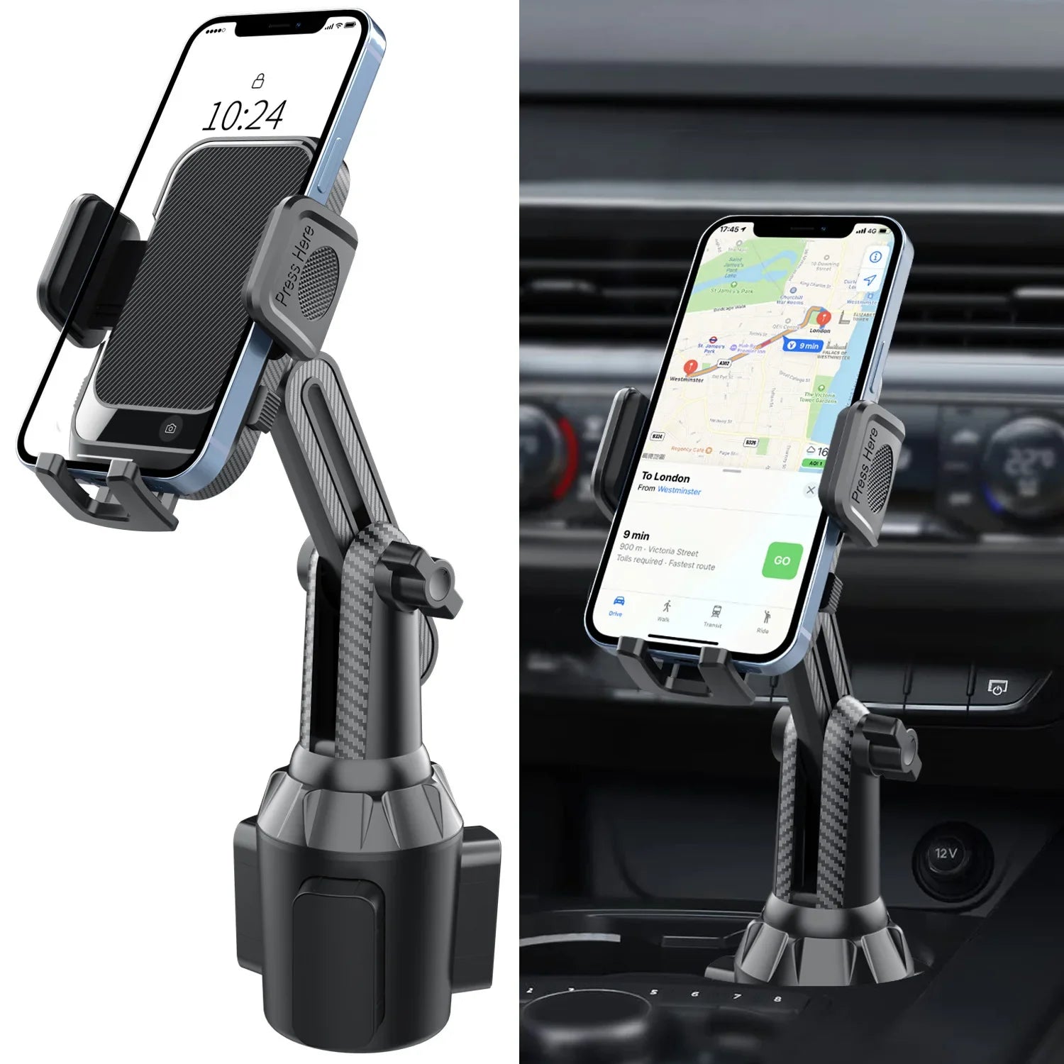 Upgraded Cup Phone Holder – 360° Adjustable Fits all 4-7" Phones in Cars golf Carts & Cradles Universal Car Mount.Car Holder