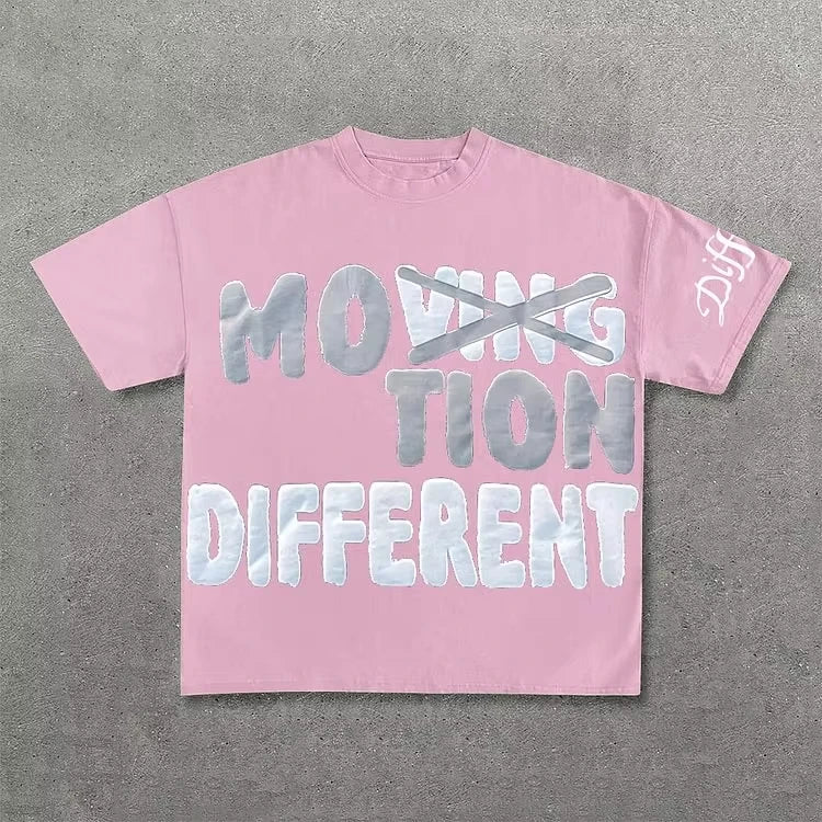 Vintage Motion Different Graphic 100% Cotton Short Sleeve T-Shirt Men Y2K Short Sleeves Oversize Tshirt Streetwear Women Tops