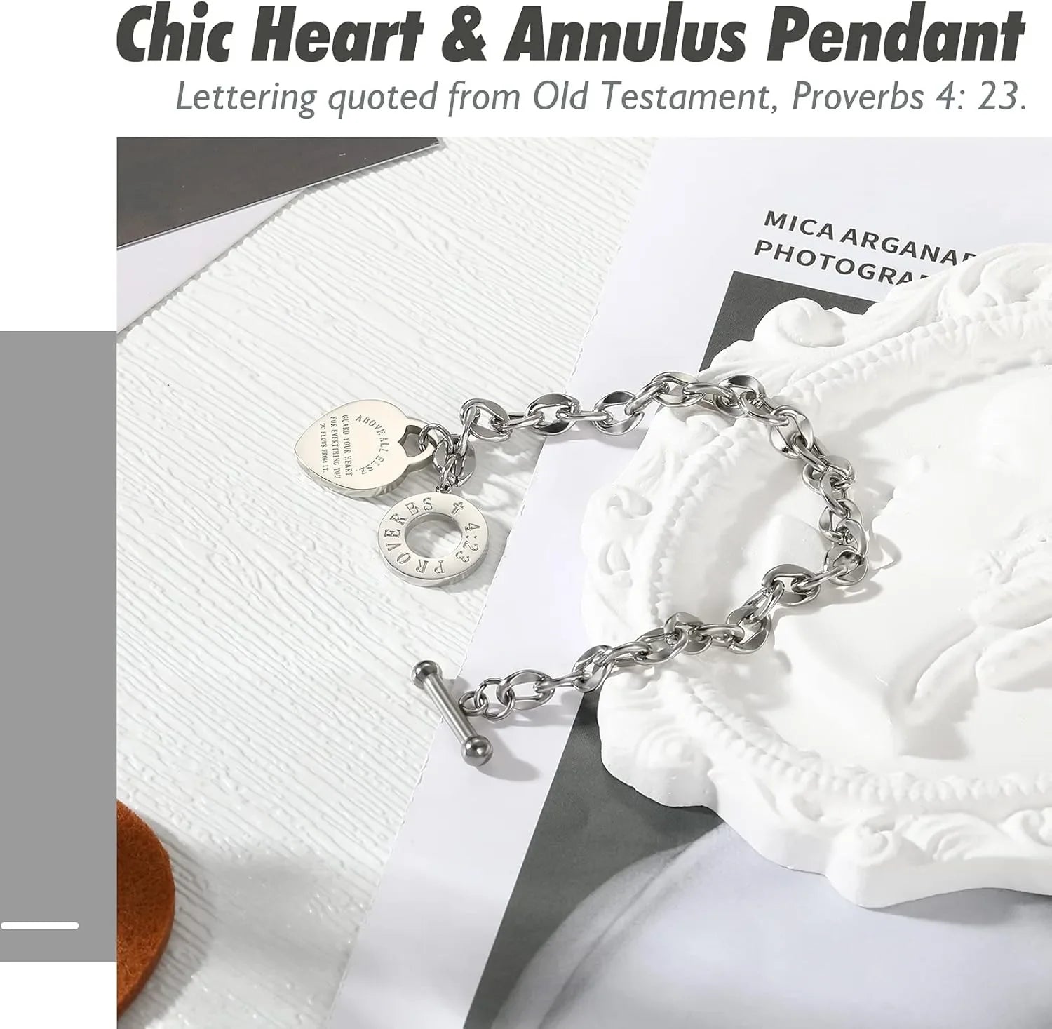 Love Pendant Link Chain OT Clasp Birthday Heart Jewelry Gift Bracelet for Women Bible Verse Bracelet Silver Gold Bracelet