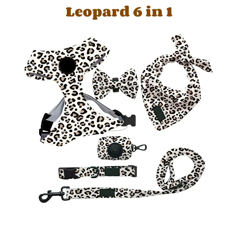 Dog Harness Suit Include Vest Harness Collar Leash Handkerchief Scarf Poop Bag Accessories for Pet Cat Dogs Supplies Set