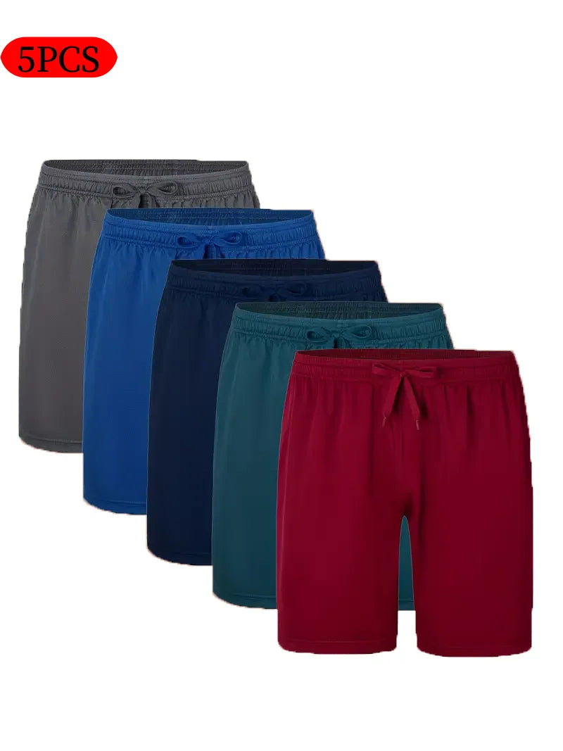 5-piece men's casual shorts with drawstring waistband, breathable fabric, available in multiple colors - ideal choice for summer