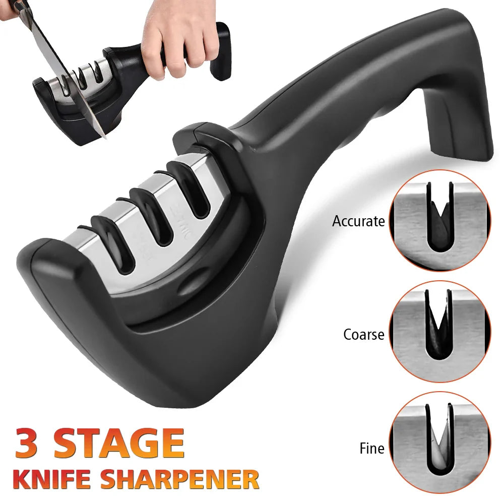 Stainless Steel Household Fast Knife Sharpener Three-Segment Multi-function Hand-Held  Sharpening Stone for Kitchen Knife
