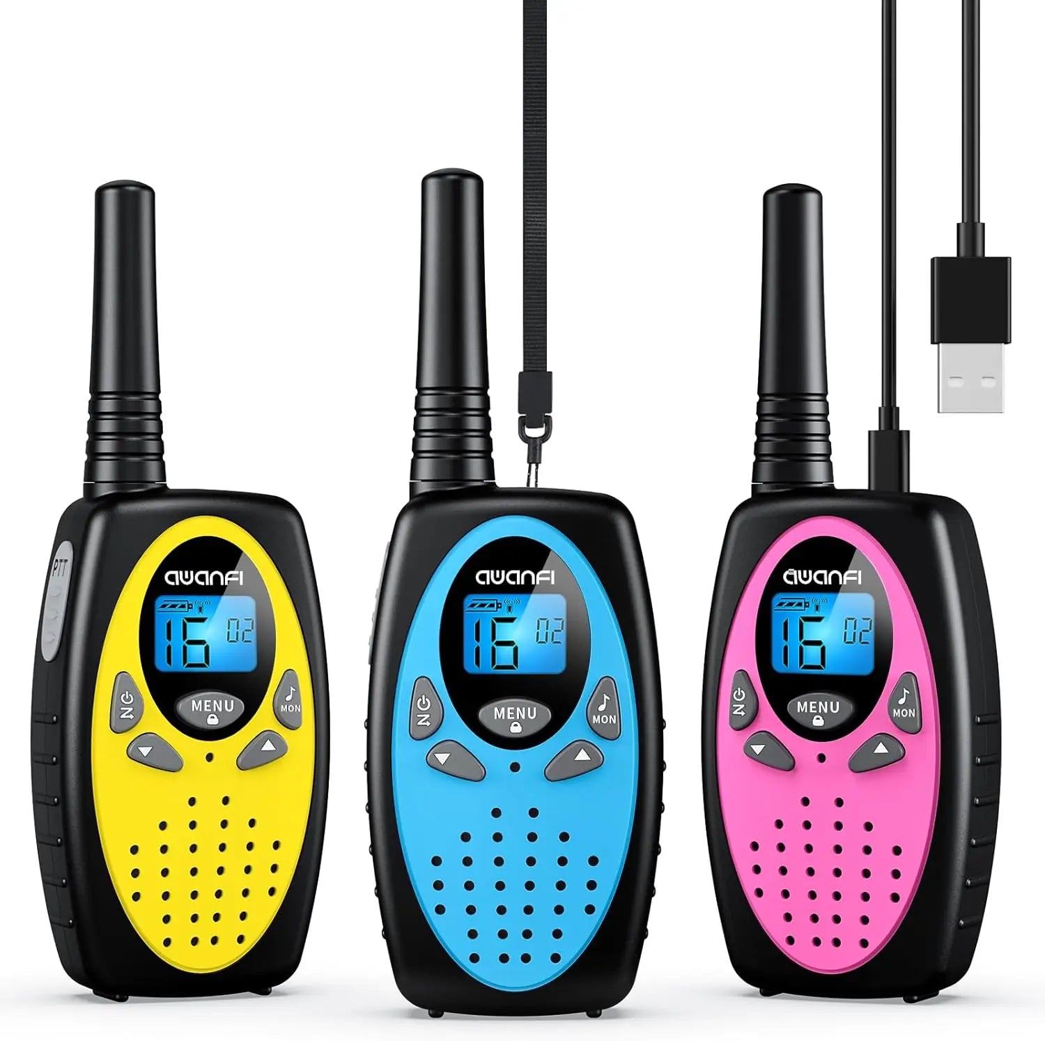 AWANFI Walkie Talkies Rechargeable 3 Pack for Kids Adults, 2 Way Radios with 1200 mAh Li-ion Battery, 22 Channels for Outdoor