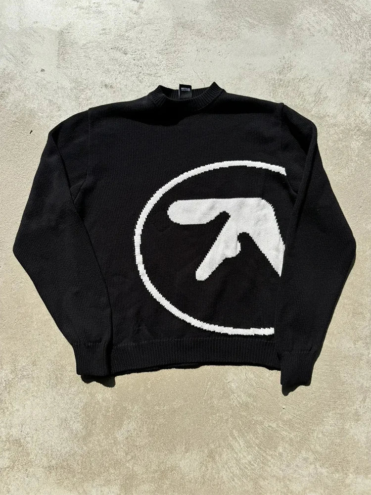 Men's Sweater Y2K Aphex Twin Knit Oversized Pullovers Gothic Jumper Winter Graphic Streetwear Long Sleeve Tops Vintage Clothing