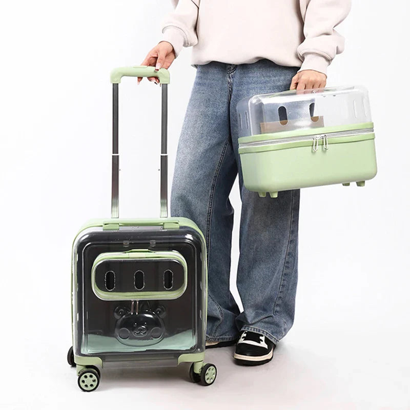 Transparent Pet Stroller Double-layer Rolling Cat Carrier Space Capsule Dog Travel Case Backpack for Cat Ventilated Pet Supplies