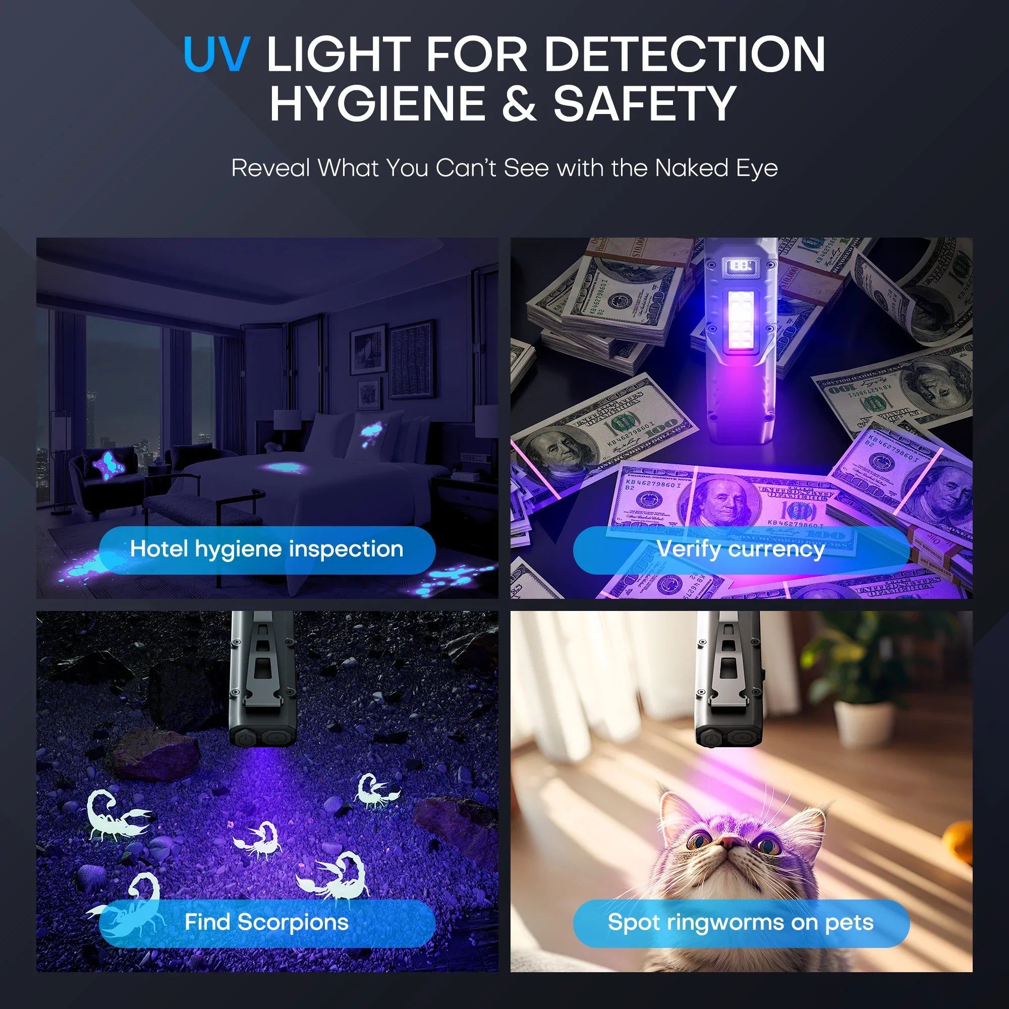 Rechargeable 1500 Lumen Flat Flashlights EDC Tactical Flashlight,Dual-Switches LED Small Flashlight with Digital Display,Stainle