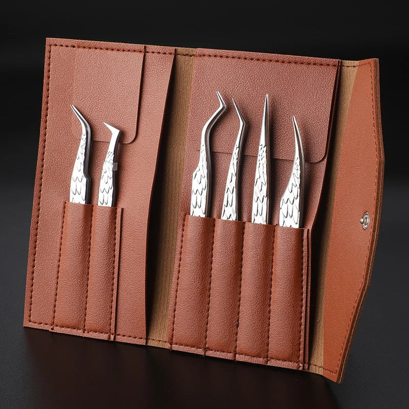 6 Pcs High-precision False Eyelash Tweezers Set For Beginner Fake Eyelash Extension Individual Curved Strip Nail Art Makeup Tool