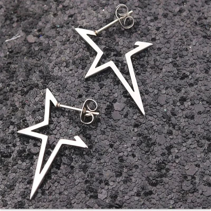 EVISPOL Trend Hip Hop Stainless Steel Earrings Gothic Big Star Punk Stud Earrings For Women Jewelry Party Friends Best Gift