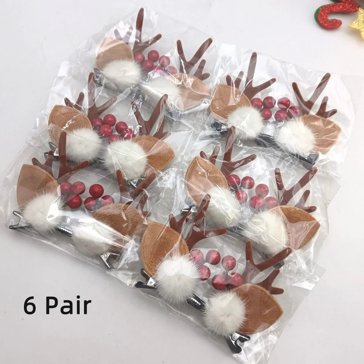 2/4/6/10 Pairs Christmas Elk Ear Hair Clip Women Girl Santa Snowman Hairpin Xmas Party Barrettes For Kids Cosplay Headwear
