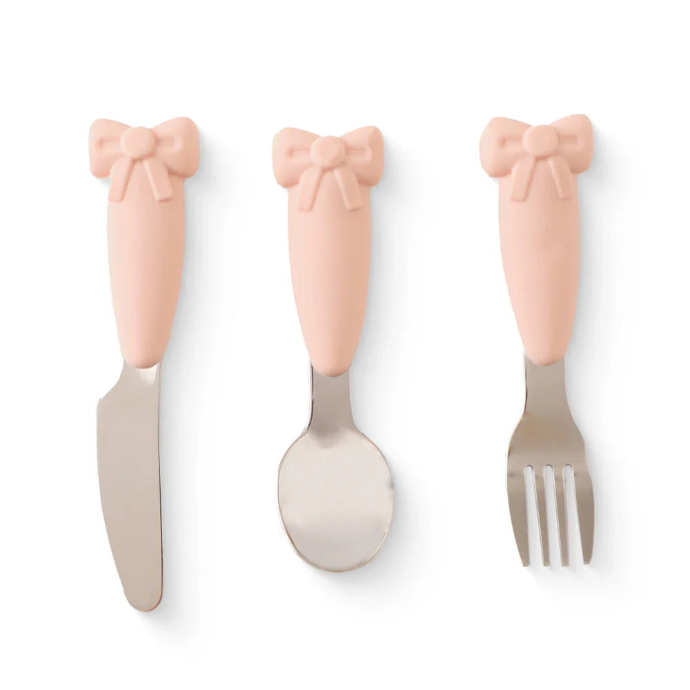 Baby Tableware Set BPA Free Silicone Bow Dish Tie Bowl Fork Food Plate Stainless Spoon Non-slip Tableware Newborn Feeding Tool