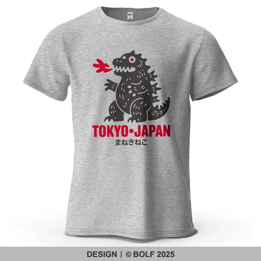 Tokyo Dinosaur Printed Men's T-Shirt 100% Cotton Oversized Japanese Harajuku Graphic Tees for Women Tops Tees Casual Streetwear