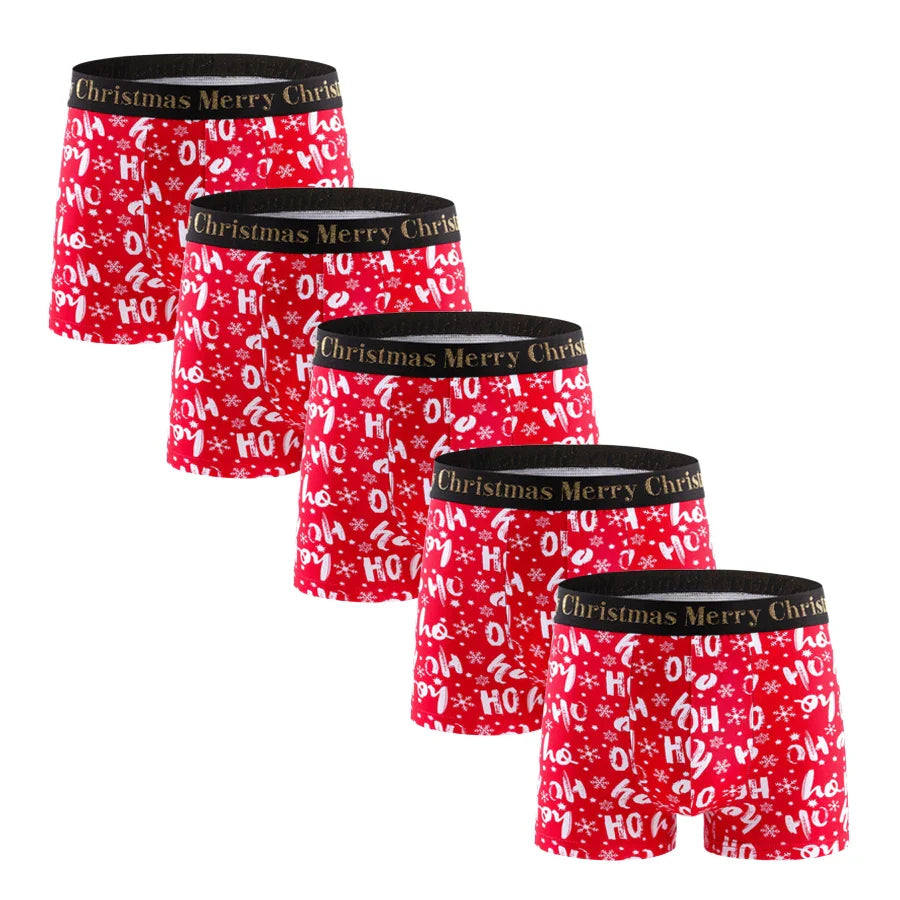 5pcs Christmas Print Men's Underpants Shorts Letter Waistband Boxer Briefs Brand Men Panties Cotton Underwear Man Boxers Trunks