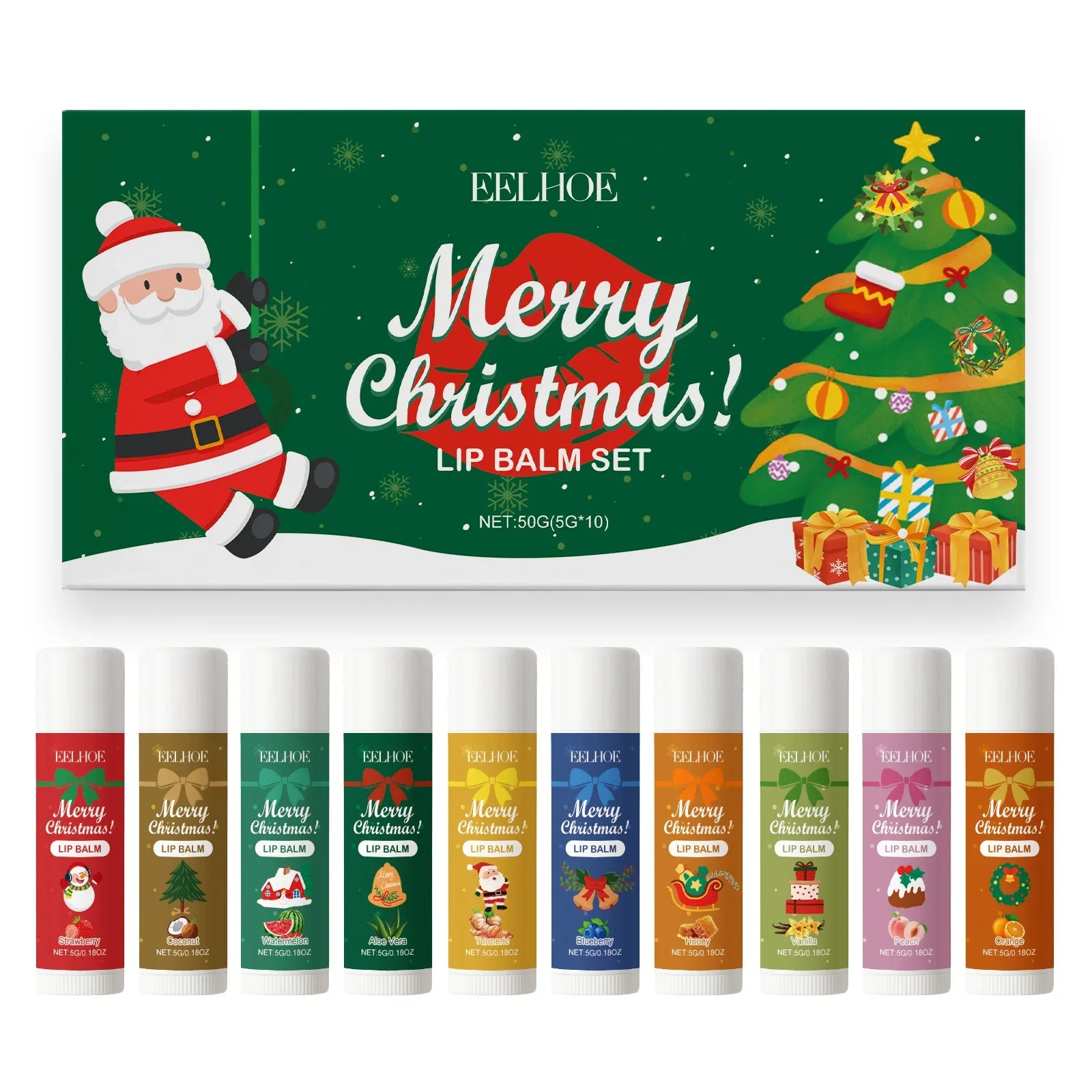 10PCS/Box Christmas Lip Moisturizing Set Deep Moisturizing Lip Color Brightening Plump Lip Care Gift Set for Women Girls