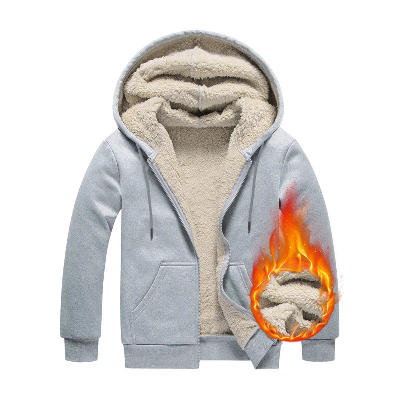 C.New S Winter Lambswool Coats Warm Thicken Jackets Long Sleeve Zipper Hoodies Casual Fleece Black Coat Hooded Men Women Jacket