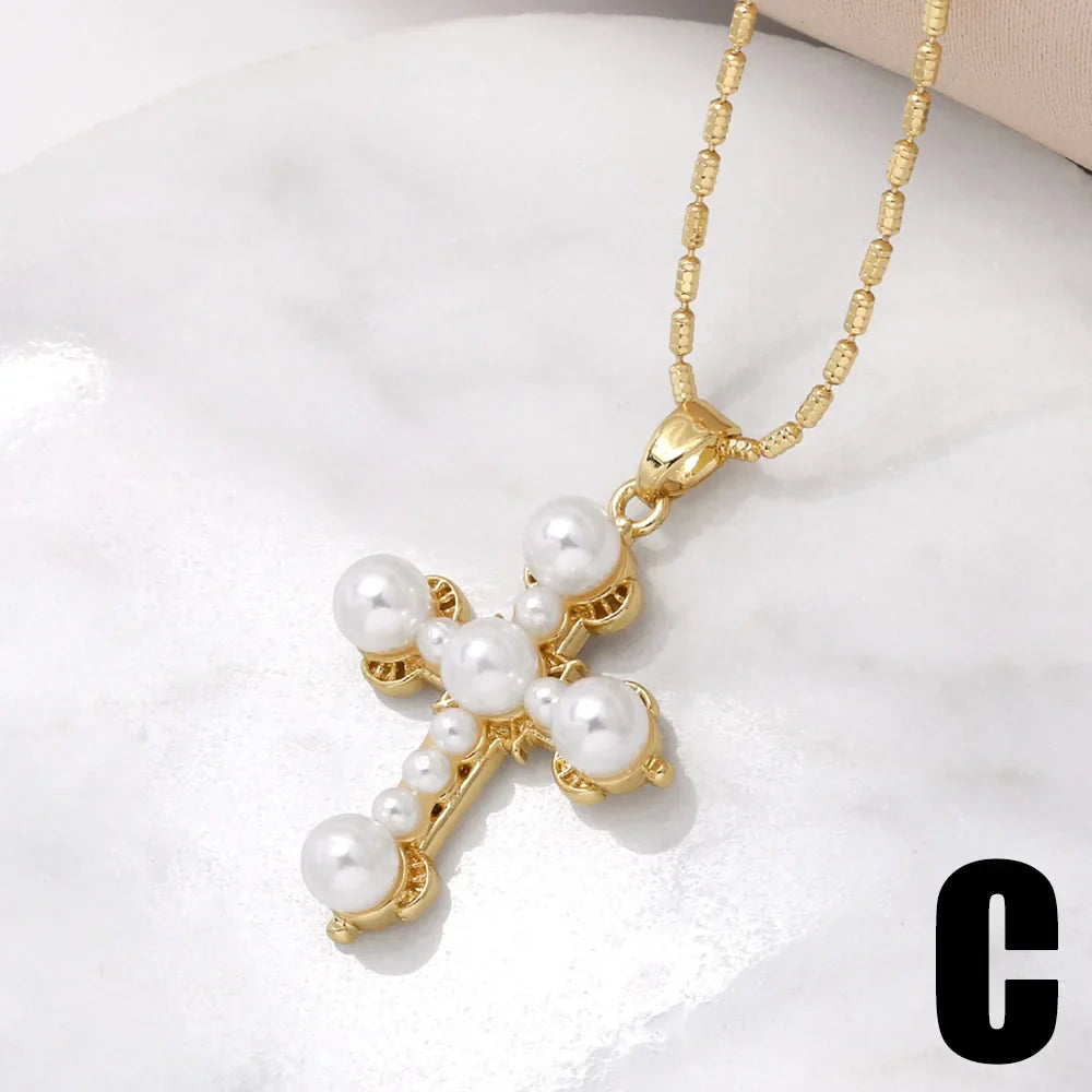 Round San Benito Necklaces for Women Gold Plated Cross Necklaces Religious Amulet Jewelry Gifts nkev31