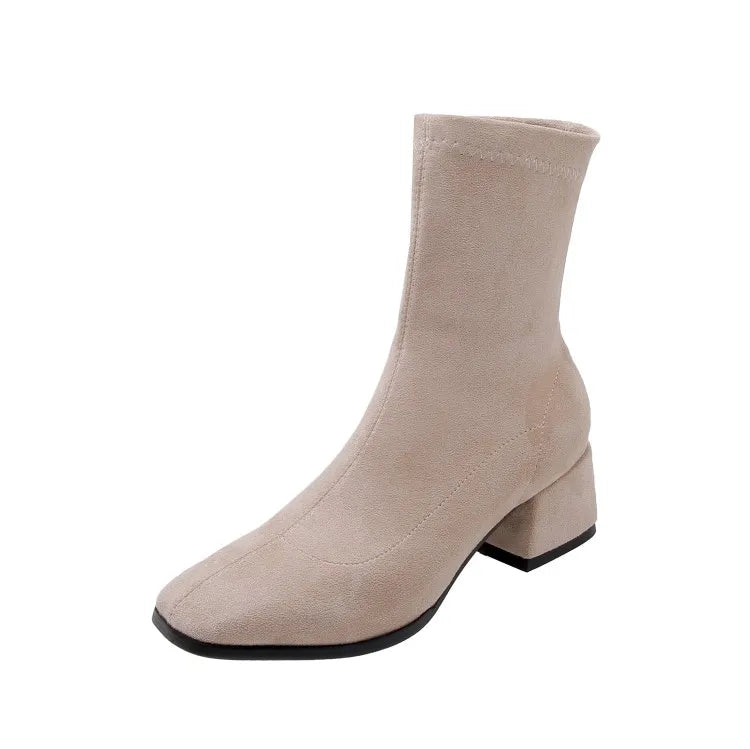 NASBAVI Woman Ankle Boots 2025 Autumn Winter Round Toe Low Heel Flock Black Comfortable Booties Lady Shoes Zapatos Mujer