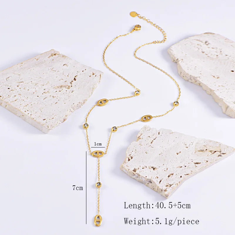 New Exquisite Titanium Steel Vintage Gold Color Long Chain Necklaces for Women Simple Metal Chain Choker Party Jewelry